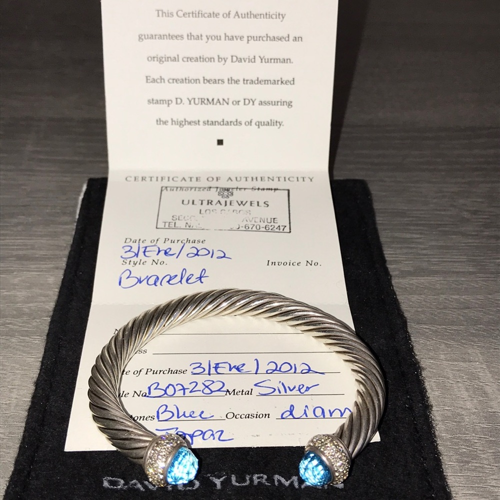 David Yurman small blue topaz & diamond bracelet